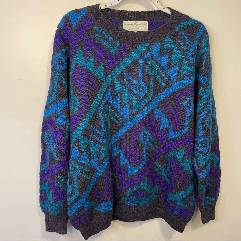Peruvian Connection abstract 100% alpaca vintage sweater
